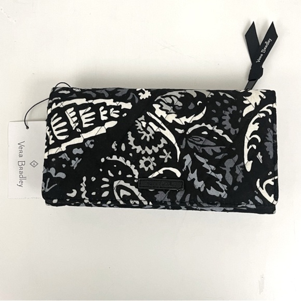 Vera Bradley Crossbody Black Paisley RFID Wallet Clutch Wristlet New With Tags